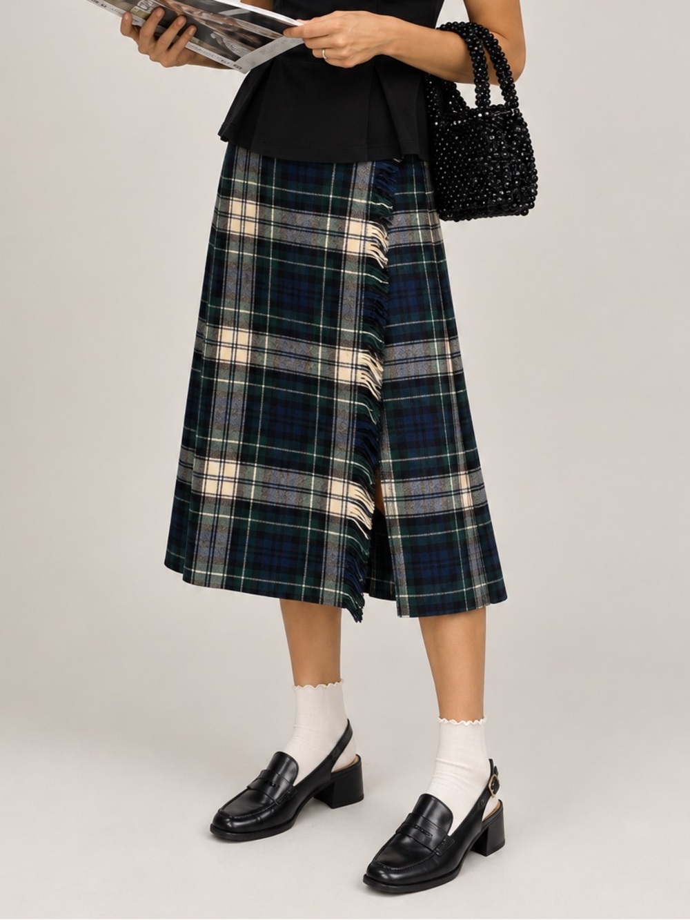 70’s Vintage Pendleton Wool Plaid Fringe Wrap Tartan Skirt Size XS/S